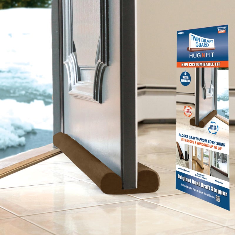 Twin Draft Guard Hug N Fit, Original Dual Draft Stopper, New Customizable Design, fits 28” - 36” Length with 2” Energy Saver Insulation Tube. - Image 1