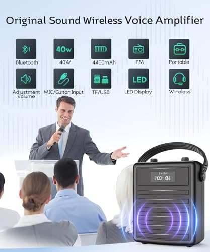 SHIDU 40W Voice Amplifier with Wireless Microphone Portable PA System with Wireless Headset Mic Speaker 40W Loudly Bluetooth Portable Microphone and Speaker for Teacher Meeting Speech Events - Image 3