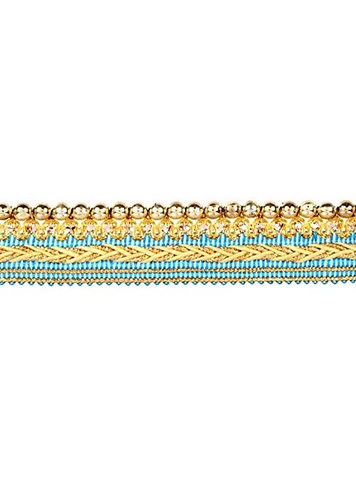 GOELX Fashion Lace Turquoise Blue with Mounted Shiny Golden Beads for Dress/Sarees/lehangas/caps/Bags/Decorations/Borders, Crafts & Many More.. Pack of 4.25 Meters  - Image 2