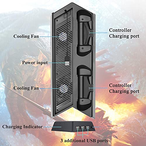FASTSNAIL Vertical Stand for PS4 Pro with Cooling Fan, Controller Charging Station for PlayStation 4 Pro, Charger for DualShock 4 Controller with LED Indicator - Image 4