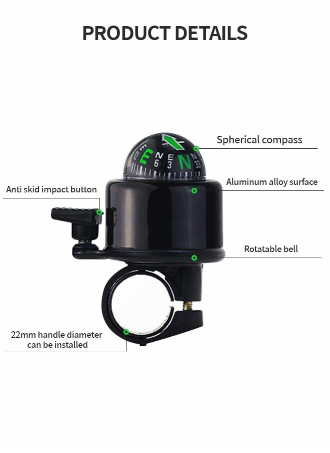 GROIC 2PCS Metal Bike Bell Ring Compass Cycling Alarm Warning Ring-Down Horn Mountain Bike Bicycle Bell Classic Bike Bell with Compass  - Image 4