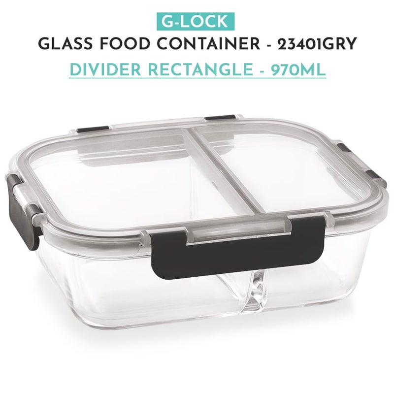 Magnus G-Lock Glass Food Divider Rectangle Container No. 4 | 970 ML with Detachable Lock - Ideal Lunch Box, Tiffin Box for Office Men - Durable and Leakproof Lunch Boxes for Office Use - Image 2