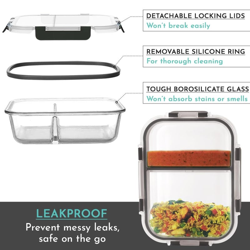 Magnus G-Lock Glass Food Divider Rectangle Container No. 4 | 970 ML with Detachable Lock - Ideal Lunch Box, Tiffin Box for Office Men - Durable and Leakproof Lunch Boxes for Office Use - Image 4