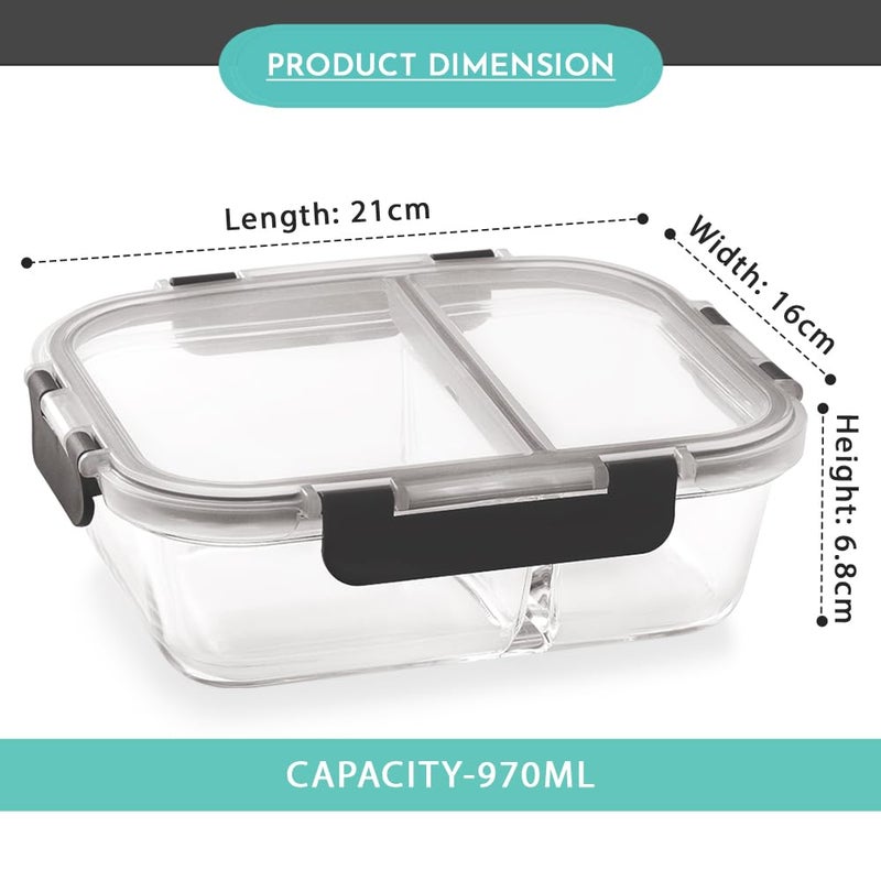 Magnus G-Lock Glass Food Divider Rectangle Container No. 4 | 970 ML with Detachable Lock - Ideal Lunch Box, Tiffin Box for Office Men - Durable and Leakproof Lunch Boxes for Office Use - Image 3