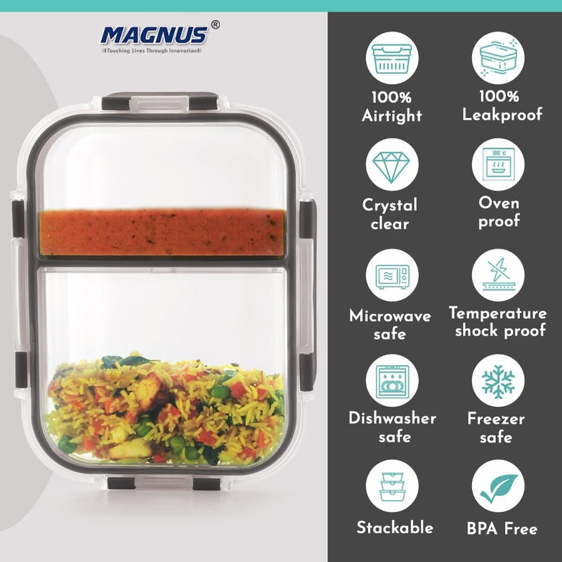 Magnus G-Lock Glass Food Divider Rectangle Container No. 4 | 970 ML with Detachable Lock - Ideal Lunch Box, Tiffin Box for Office Men - Durable and Leakproof Lunch Boxes for Office Use - Image 5