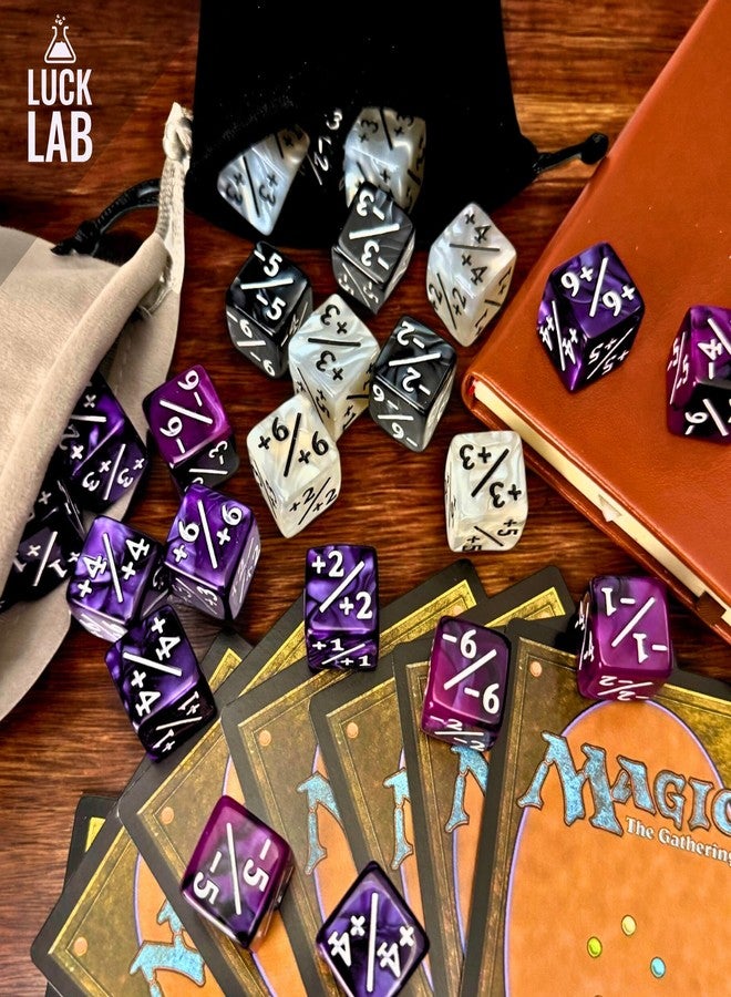 Luck Lab MTG Magic Life Counter Dice, 48 PCS - Compatible w/Magic Card Game Accessories, CCG Creature Stats w/ 2 Dice Bags (Purple Pearl, Purple Swirl, White Pearl, Black Pearl) - Image 4