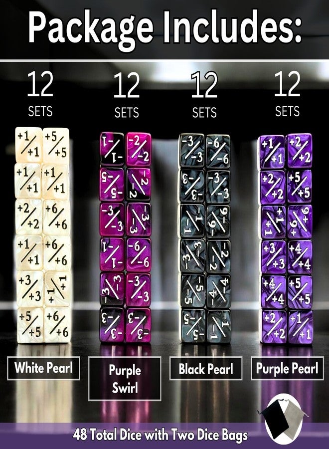 Luck Lab MTG Magic Life Counter Dice, 48 PCS - Compatible w/Magic Card Game Accessories, CCG Creature Stats w/ 2 Dice Bags (Purple Pearl, Purple Swirl, White Pearl, Black Pearl) - Image 2