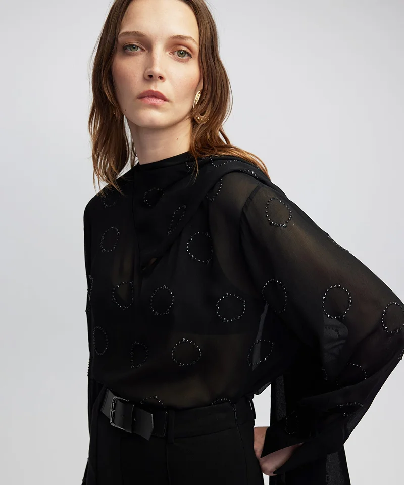 ابيكول Rhinestone Chiffon Blouse