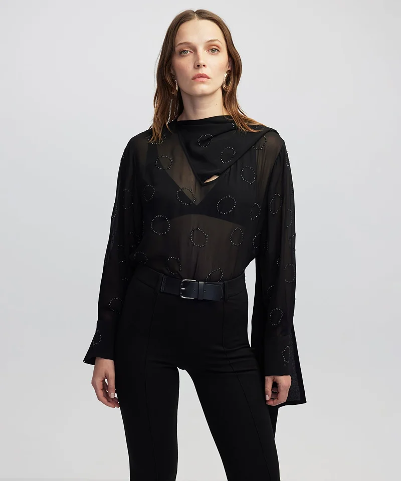 ابيكول Rhinestone Chiffon Blouse
