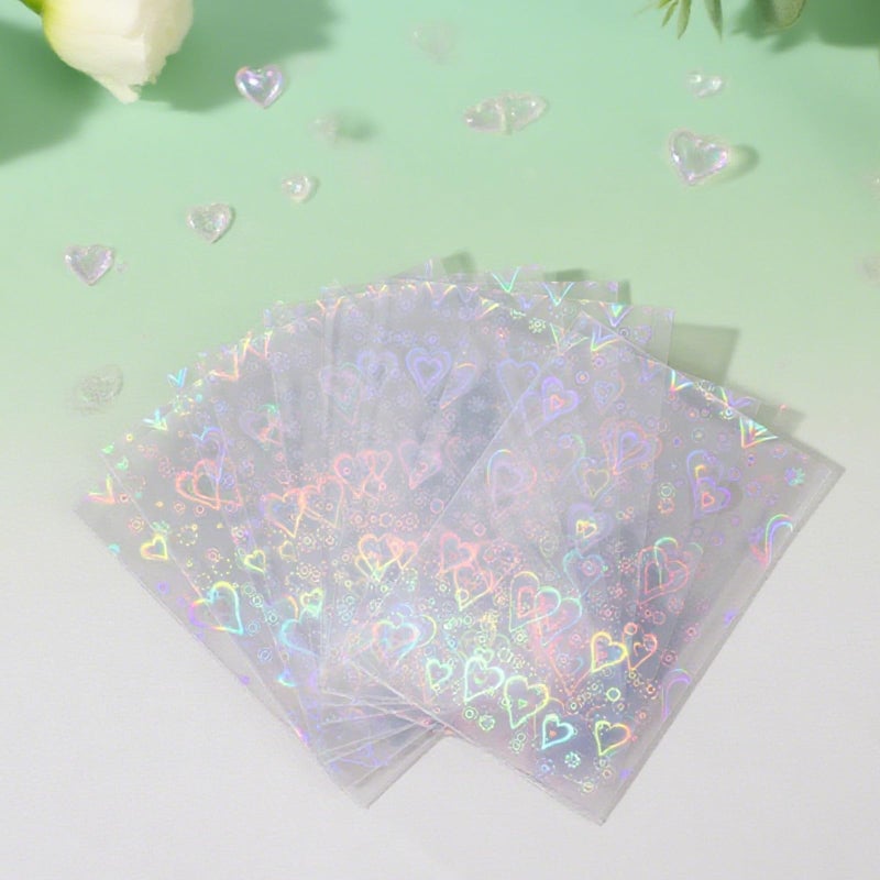 Penitue 100pcs Photocard Sleeves, 3.58x2.56 in Love Heart-Shape Laser Flashing Card Sleeves Holographic Foil Protective Cover for Card Enthusiasts - Image 5