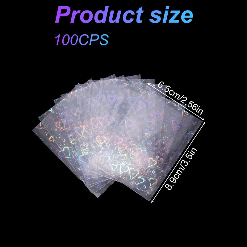 Penitue 100pcs Photocard Sleeves, 3.58x2.56 in Love Heart-Shape Laser Flashing Card Sleeves Holographic Foil Protective Cover for Card Enthusiasts - Image 2
