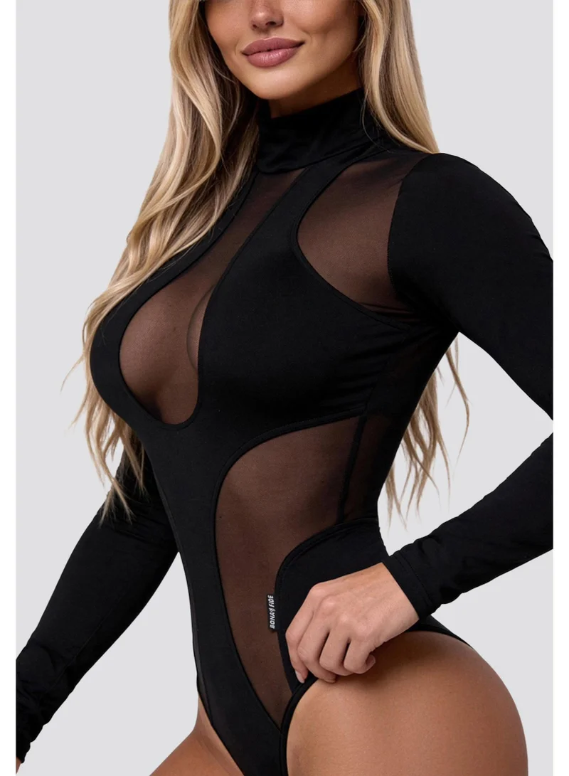 Bona Fide Valkiriya Black Valkiriya Long Sleeve Gym Bodysuit for Women for Women | Best Price UAE