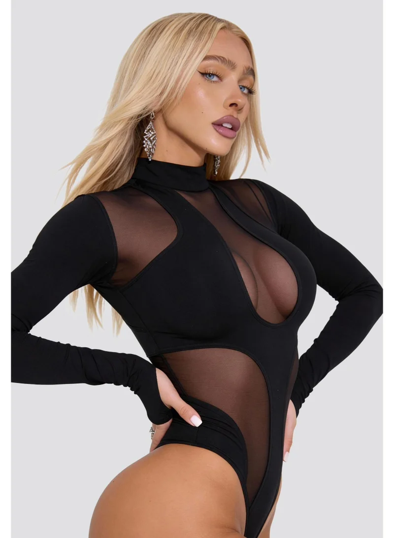 Bona Fide Valkiriya Black Valkiriya Long Sleeve Gym Bodysuit for Women for Women | Best Price UAE