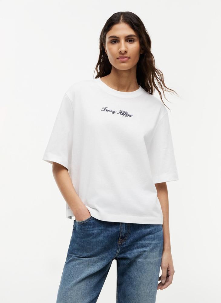 TOMMY HILFIGER Logo Embroidery Relaxed Crew Neck T-Shirt - Image 1