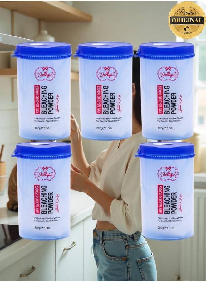 JELLY 5 Pieces Hair Bleaching Powder Oil Enriched Dust Free Blonder For Beautiful Blonde Results 200g  - Image 1