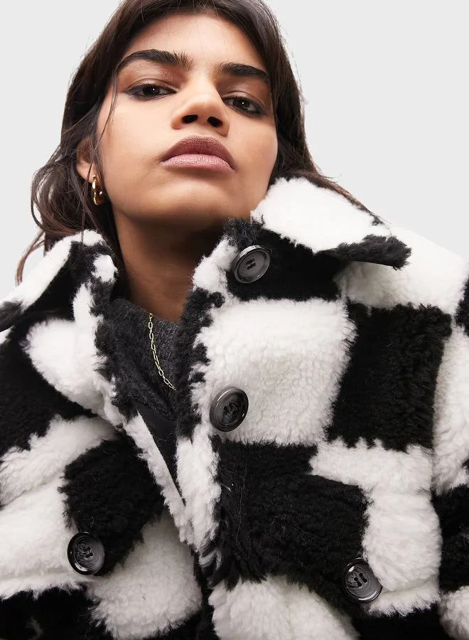 TOPSHOP Checked Fur Jacket