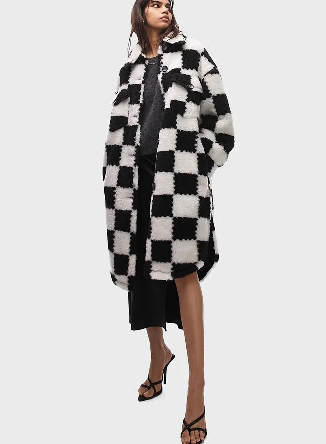TOPSHOP Checked Fur Jacket