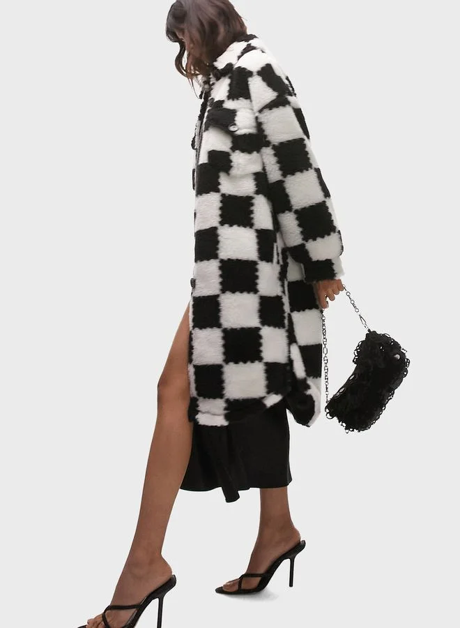 TOPSHOP Checked Fur Jacket