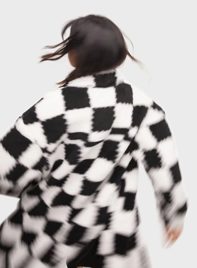 TOPSHOP Checked Fur Jacket