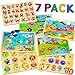 WOOODLIFY 7 Pack Wooden Puzzles for Toddlers 2 3 4 5 Years Old 7 Colorful Chunky Wood Peg Puzzles for Kids Ages 25 Alphabet Shape Numbers Fruits Sea Animals Dinosaur Zoo Educational Toddler Learning Toys - Image 4