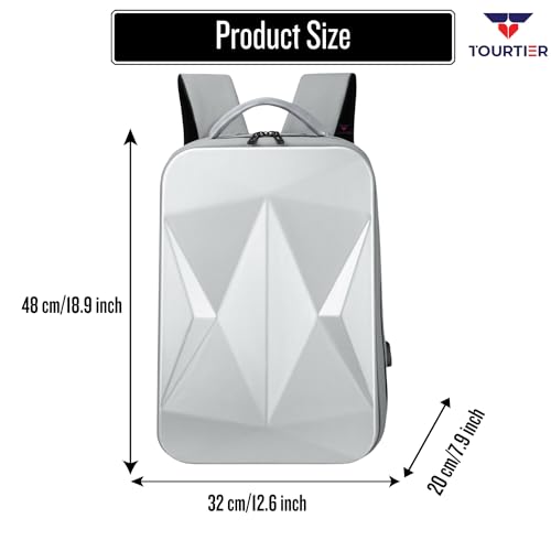 TOURTIER Hard shell Business Travel Laptop Backpack with USB Charging Port Daypack for Men Women (DESIGN-1, SILVER-1) - Image 2