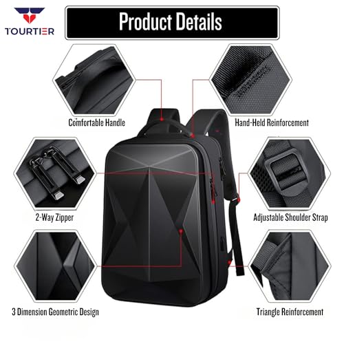 TOURTIER Hard shell Business Travel Laptop Backpack with USB Charging Port Daypack for Men Women (DESIGN-1, SILVER-1) - Image 3