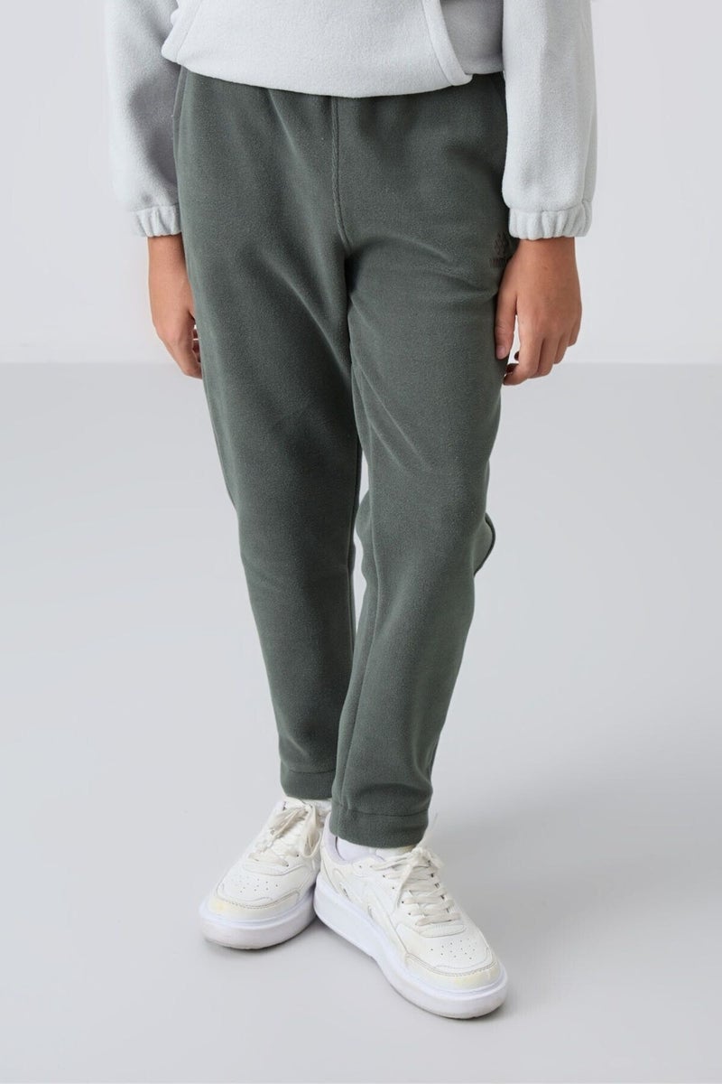 Khaki Thick Soft Texture Standard Fit Embroidered Polar Fleece Boy's Tracksuit Bottom - 11219