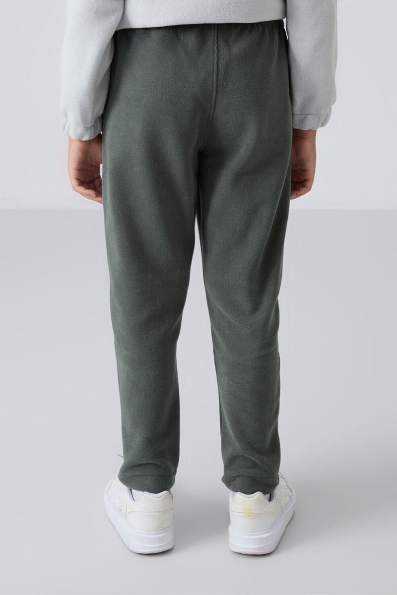 Khaki Thick Soft Texture Standard Fit Embroidered Polar Fleece Boy's Tracksuit Bottom - 11219