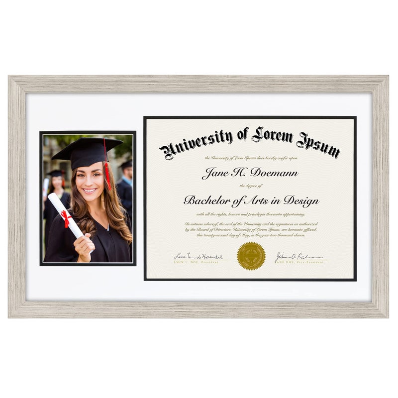 Americanflat 11x18 Diploma Frame with ShatterResistant Glass  Fits 85x11 Diplomas and 5x7 Pictures  Signature Collection  Graduation Picture Frame for Wall Display  Driftwood