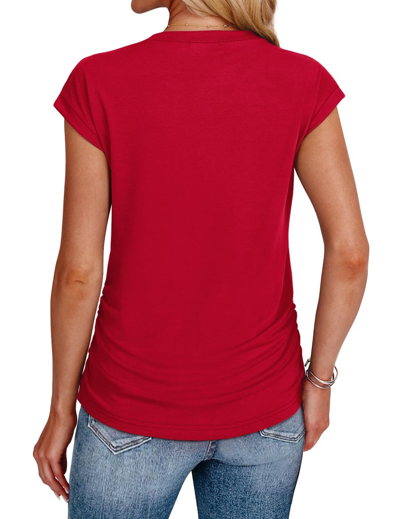 SAMPEEL Womens Summer Tops 2026 Trendy Casual Dressy Cap Sleeve T Shirts Loose Fit Tshirts Crew Neck Red L - Image 5