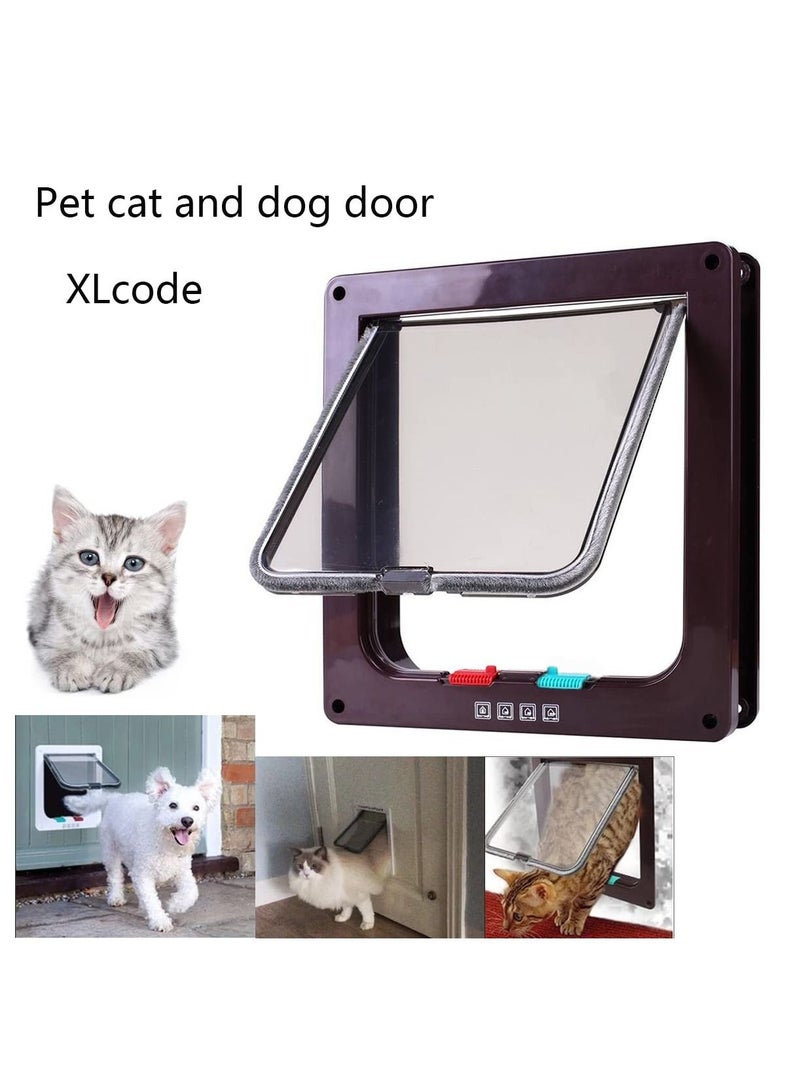 متوسطة قطة فلاف باب مع قفل 4 طرق ، مجموعة باب الحيوانات الأليفة المغناطيسية للأبواب الداخلية الخارجية ، مقاومة للأحوال الجوية ABS قطة فلاف للقطط الكلاب الصغيرة ، تركيب سهل مع عمق النفق القابل للتعديل (بني) - Image 3