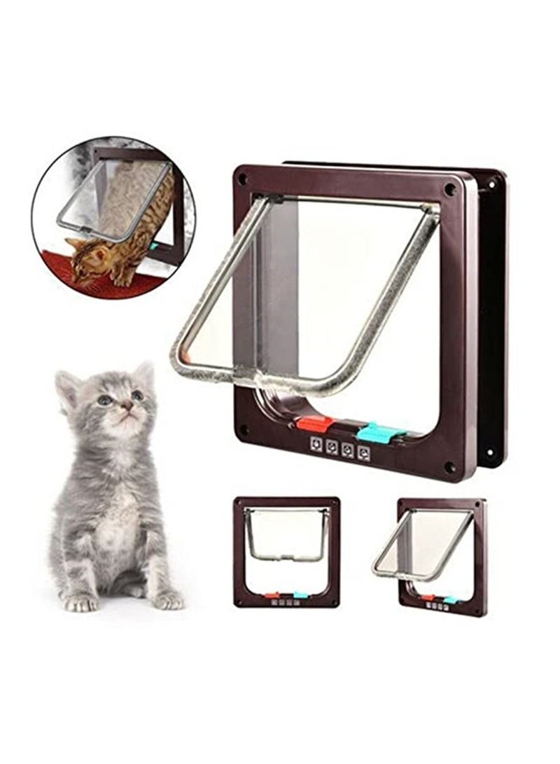 متوسطة قطة فلاف باب مع قفل 4 طرق ، مجموعة باب الحيوانات الأليفة المغناطيسية للأبواب الداخلية الخارجية ، مقاومة للأحوال الجوية ABS قطة فلاف للقطط الكلاب الصغيرة ، تركيب سهل مع عمق النفق القابل للتعديل (بني) - Image 2