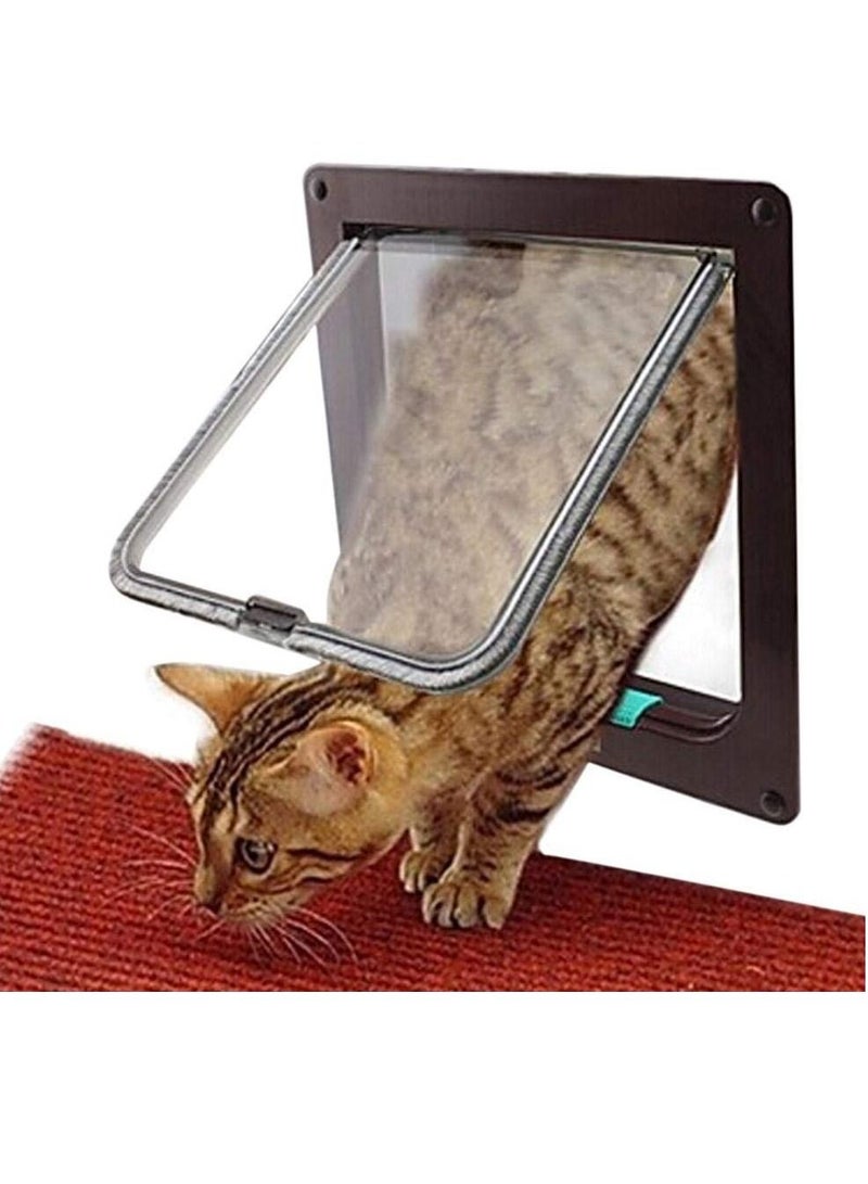 متوسطة قطة فلاف باب مع قفل 4 طرق ، مجموعة باب الحيوانات الأليفة المغناطيسية للأبواب الداخلية الخارجية ، مقاومة للأحوال الجوية ABS قطة فلاف للقطط الكلاب الصغيرة ، تركيب سهل مع عمق النفق القابل للتعديل (بني) - Image 1