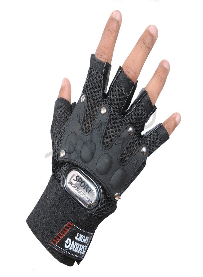 ZaySoo Mesh Gym Gloves for Professional Weightlifting, Fitness Training and Workout | with Half-Finger Length, Wrist Wrap for Protection | and Tactical Thumb (Black, M) - Image 5
