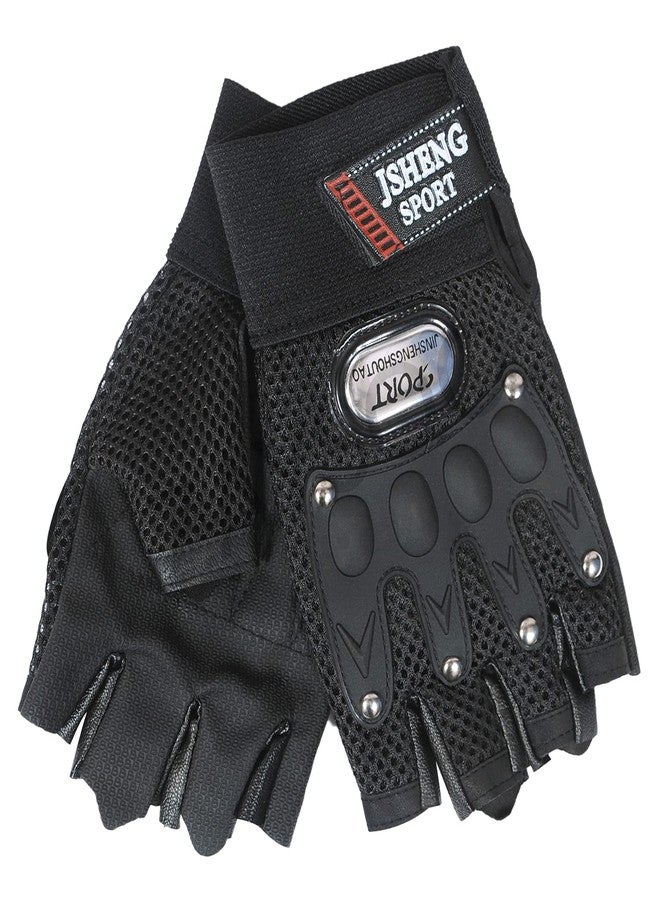 ZaySoo Mesh Gym Gloves for Professional Weightlifting, Fitness Training and Workout | with Half-Finger Length, Wrist Wrap for Protection | and Tactical Thumb (Black, M) - Image 2