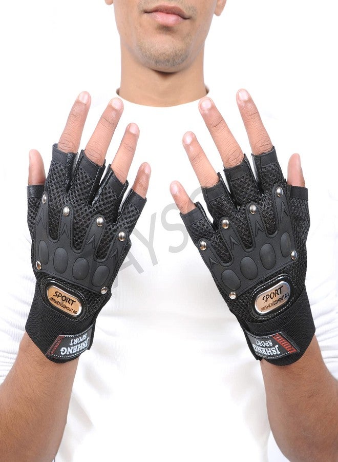 ZaySoo Mesh Gym Gloves for Professional Weightlifting, Fitness Training and Workout | with Half-Finger Length, Wrist Wrap for Protection | and Tactical Thumb (Black, M) - Image 3