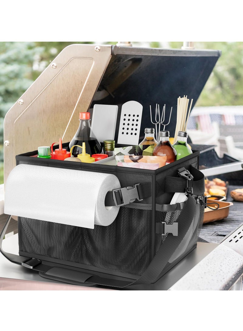 Zikra Grill Caddy, Collapsible Picnic Basket For Outdoor Camping Barbecue, Barbecue Tools Organizer Must-Have Accessories For Barbecue, Camping, Outdoor Barbecue Storage Organizer (Black) - Image 2