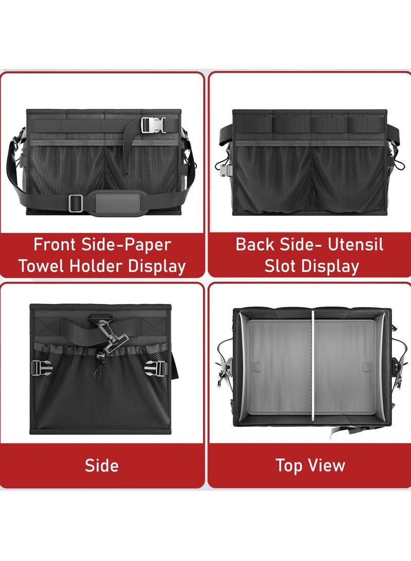 Zikra Grill Caddy, Collapsible Picnic Basket For Outdoor Camping Barbecue, Barbecue Tools Organizer Must-Have Accessories For Barbecue, Camping, Outdoor Barbecue Storage Organizer (Black) - Image 5