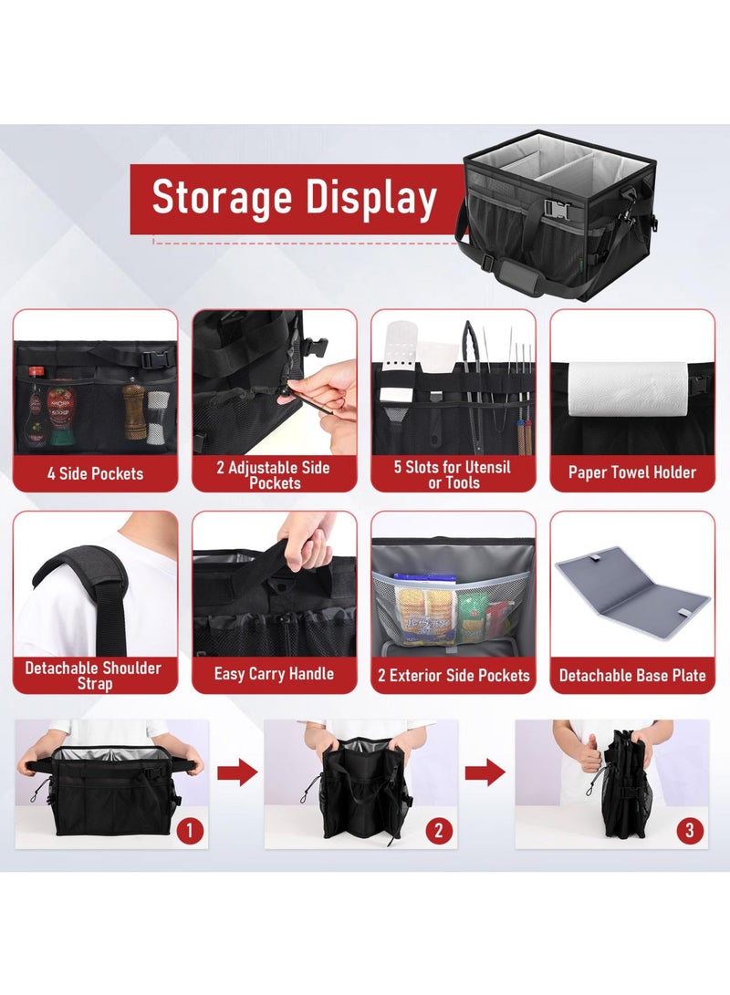 Zikra Grill Caddy, Collapsible Picnic Basket For Outdoor Camping Barbecue, Barbecue Tools Organizer Must-Have Accessories For Barbecue, Camping, Outdoor Barbecue Storage Organizer (Black) - Image 3