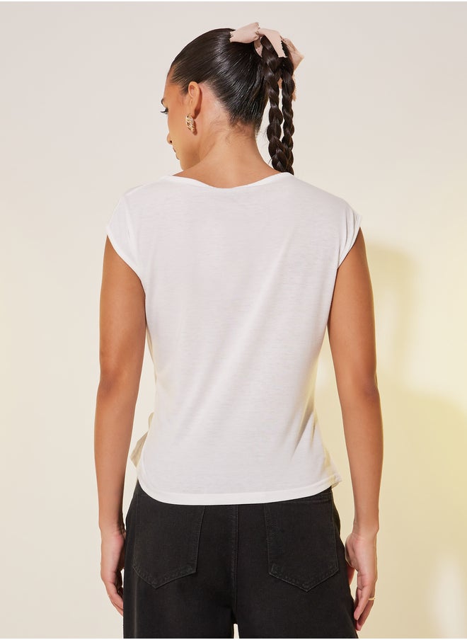 Take Two Solid Cap Sleeve Side Waist Tie Wrap Top  - Image 4