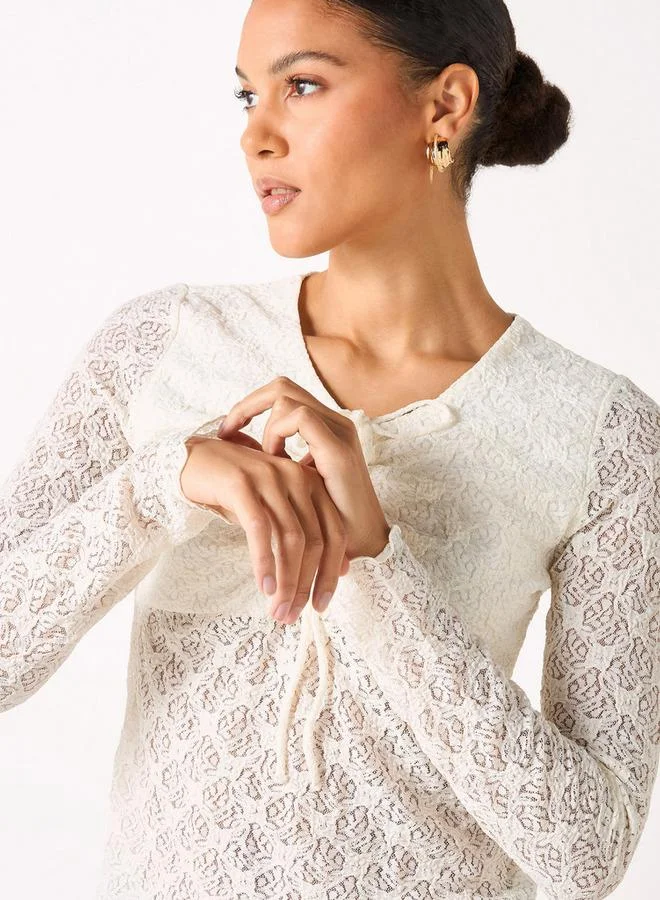Splash FAV Lace Detail Top with Tie-Ups and Long Sleeves