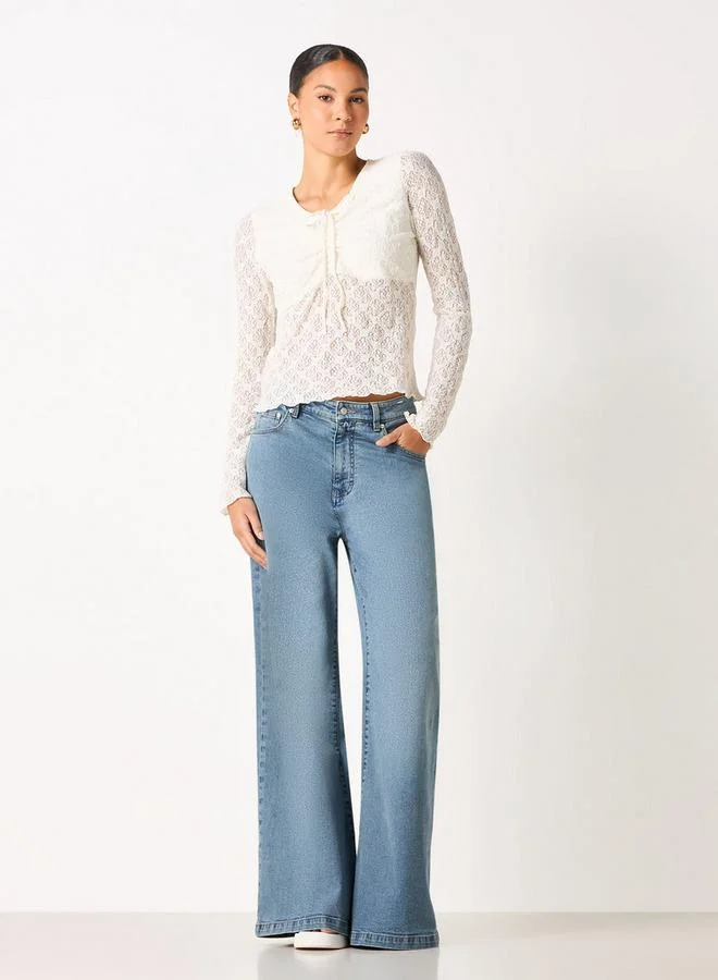 سبلاش فيڤ بلوزة دانتيل بأربطة وأكمام طويلة