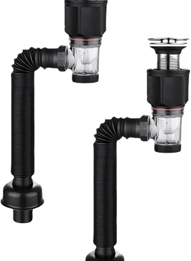 قطعتان من خرطوم الصرف المرن مع فلتر منبثق مقاوم للروائح وسدادة حوض غسيل - Image 1