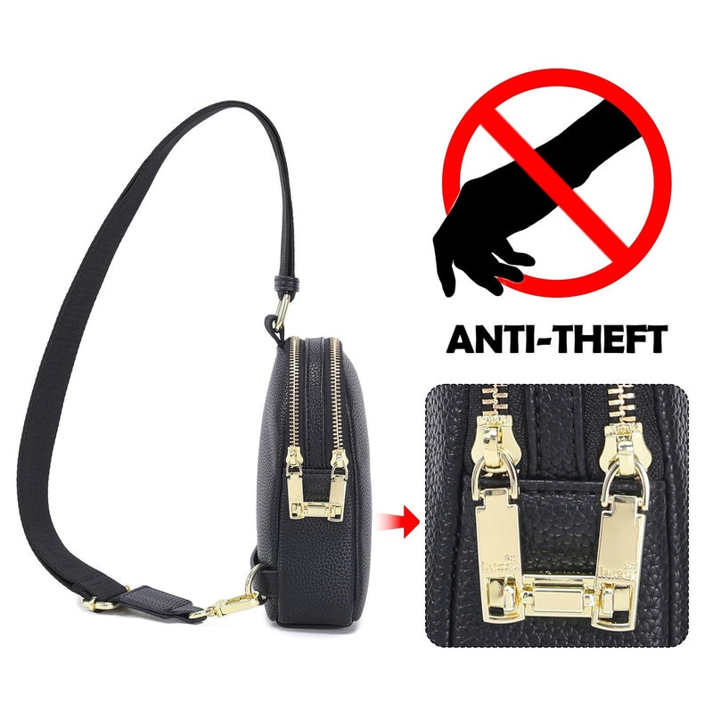 Travel Small Sling Bag Leather Crossbody Bags for Women Fanny Packs Cross Body Bag for Woman Cross Body Purses(Black Anti Theft) - Image 2