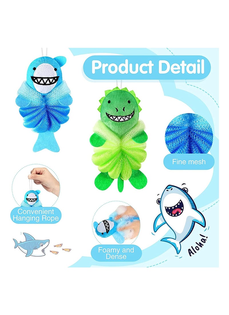SYOSI - Animal Bath Loofahs Kids Body Cartoon Shower Cute Sponges Pouf Scrubbers Mesh Loofah for Children Baby Washing Exfoliating 2 Pcs - Image 1
