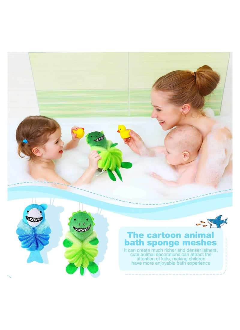 SYOSI - Animal Bath Loofahs Kids Body Cartoon Shower Cute Sponges Pouf Scrubbers Mesh Loofah for Children Baby Washing Exfoliating 2 Pcs - Image 1