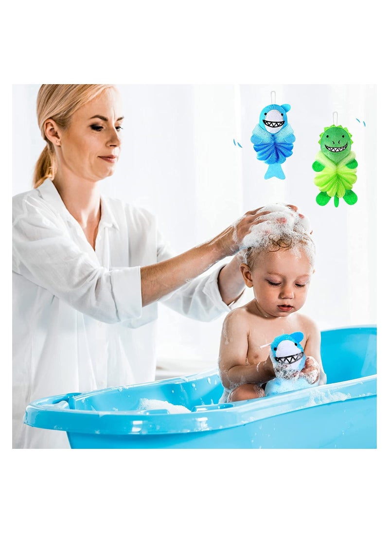 SYOSI - Animal Bath Loofahs Kids Body Cartoon Shower Cute Sponges Pouf Scrubbers Mesh Loofah for Children Baby Washing Exfoliating 2 Pcs - Image 1