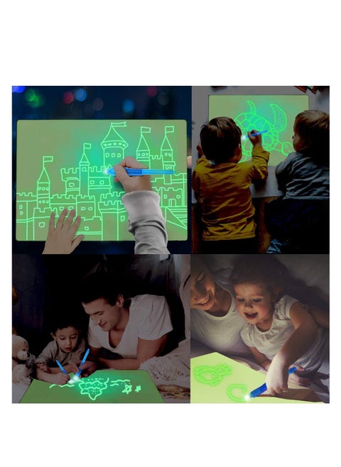 Kid Light Drawing Pad, Doodle Board Drawing Tablet Luminescent Board, Glow in Dark Fluorescent Writing Tablet, Developing Drawing Educational and Learning, for Toy Over 3 Years Old (Blue, A3)