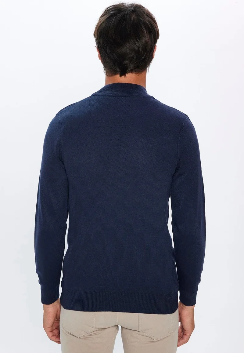 Tudors Men's Slim Fit Slim Cut Soft Textured Non-Pilling Navy Blue Crew Neck Knitwear Sweater