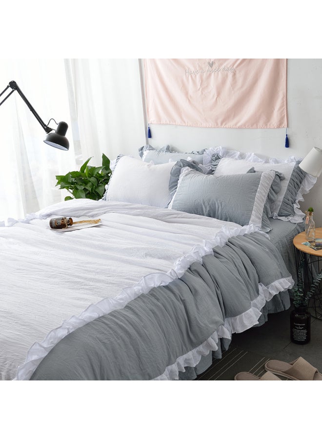 Generic # 7N Washed Cotton Quilt Cover Single Piece Three Four Pieces Solid Color Single Dormitory Double 1.8x 2.2 Pure Cotton Quilt Cover-Color:Washed Cotton White-grey [class A Maternal And Infant Grade Fabric, Super Soft And Soft]-Specifications:1.5m Bed Skirt Four-piece Set (quilt Cover 2.0*2.3) - Image 1